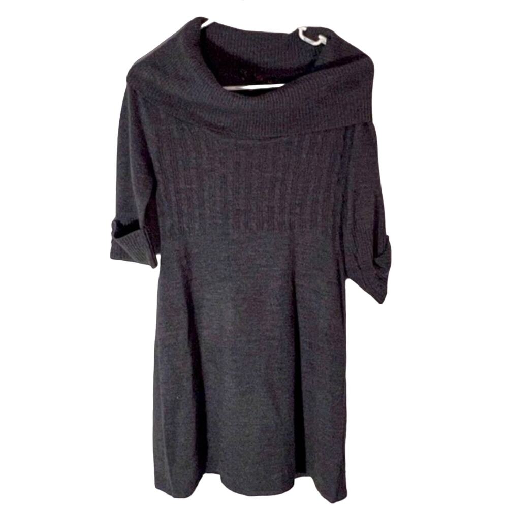 Take out ribbed cowl neck 1/2 sleeve gray sweater y2k style size large fall